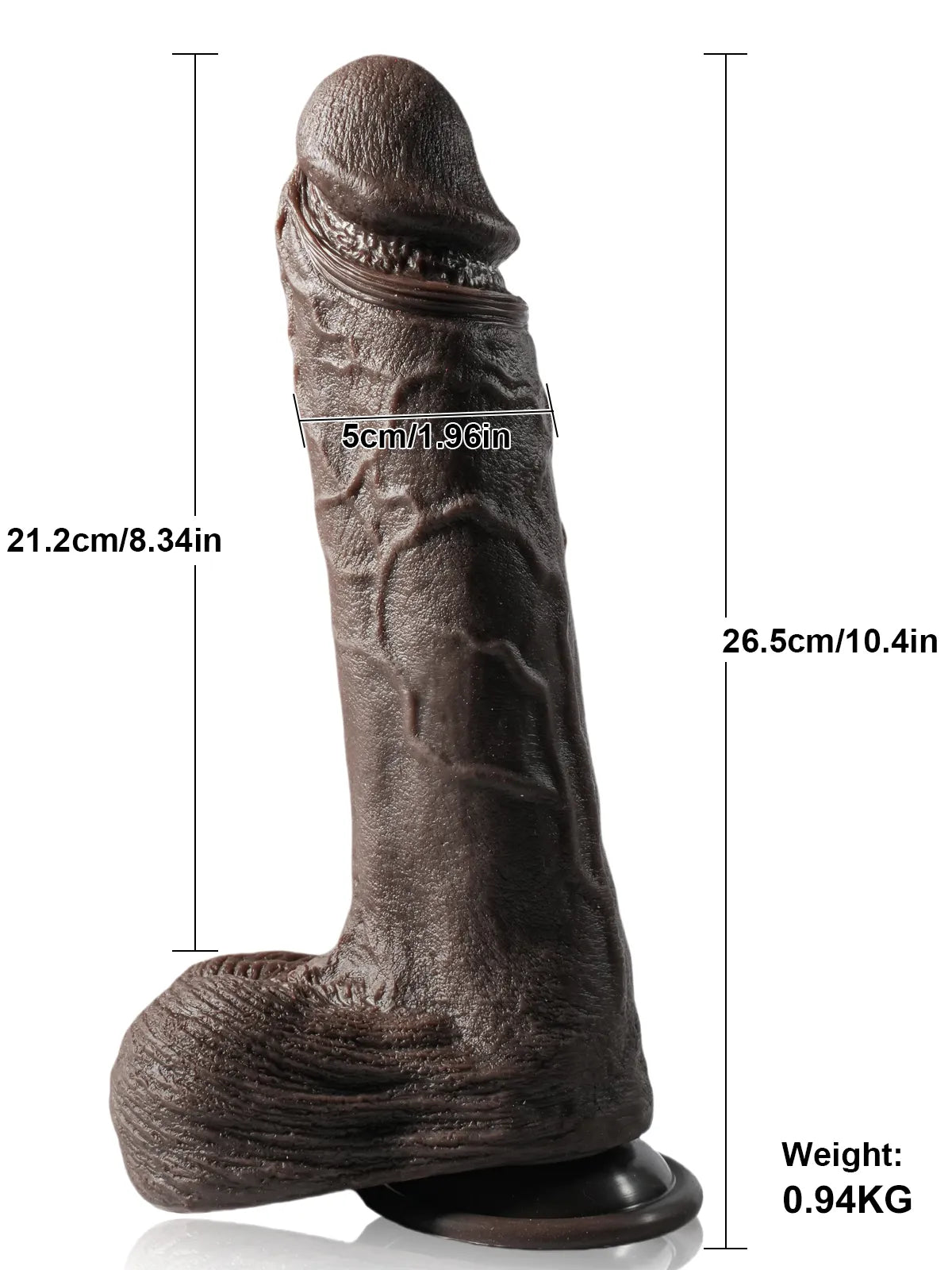 Adrian - Grote Zwarte Dildo met 7 Stuwmodi en 3 Vibratiemodi - 26,5 cm