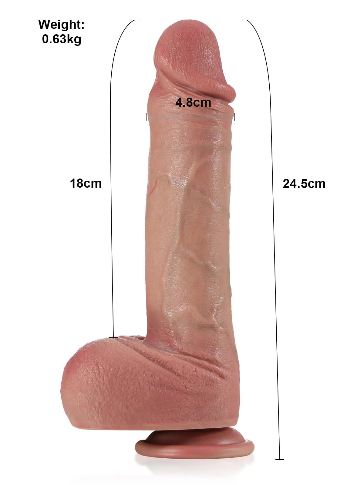 Brandon - Zwarte Realistische Dildo met Zachte Huid en Beweegbare Ballen - 24 cm