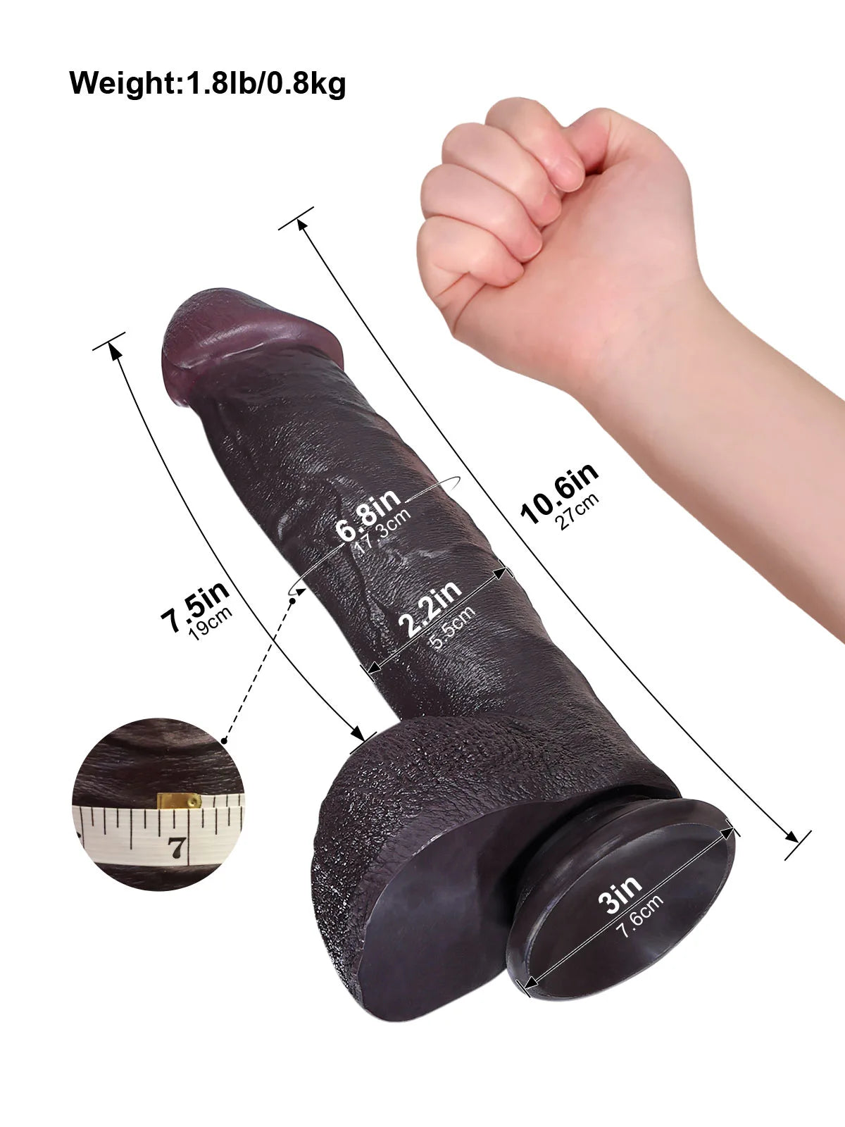 Elias - Zwarte Stotende Dildo met Vibratie, Verwarming en Brede Eikel - 27 cm