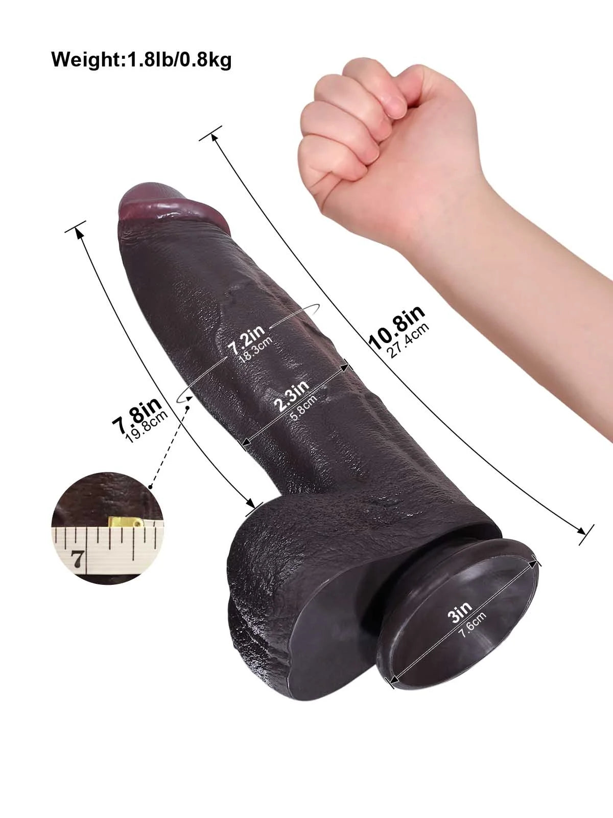 Henry - Zwarte Dikke Realistische Dildo met Brede Rug - 27,4 cm