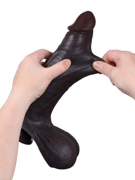 Magnus - Grote Realistische Sliding Skin Dildo Zwart met Uitgesproken Richel - 26,5 cm
