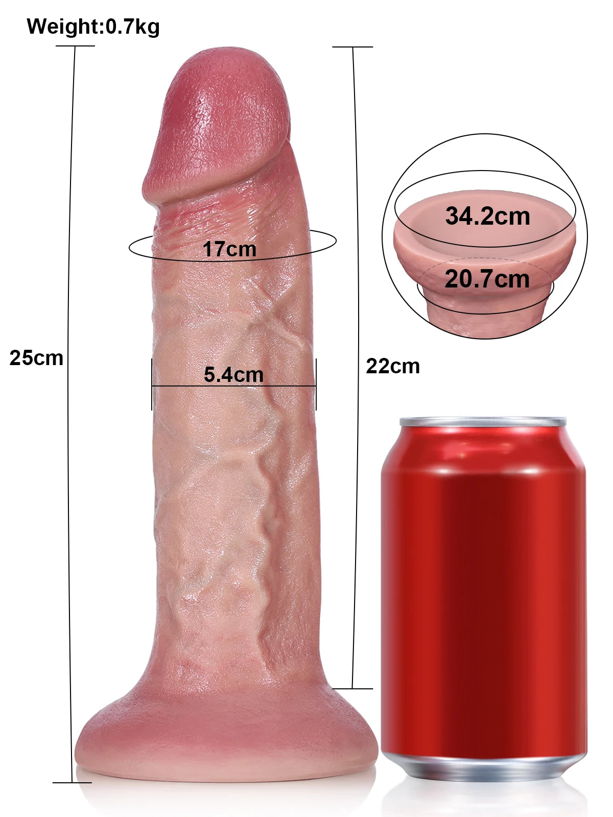 Tony - Dikke Grote Dildo met Realistische Huid zonder Ballen - 25 cm