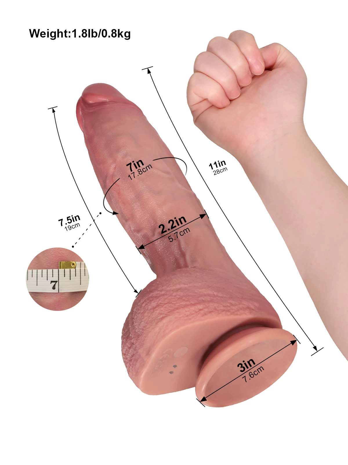 Vincent - Grote Stotende Dildo met Verwarming en Zuignap - 28 cm