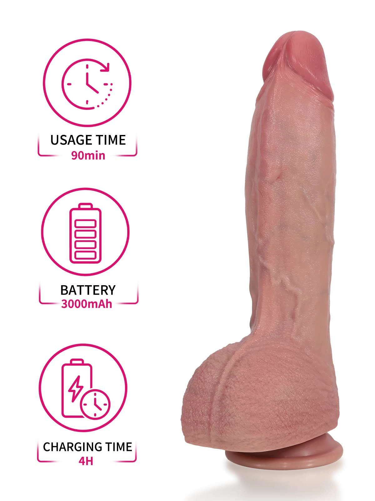 Vincent - Grote Stotende Dildo met Verwarming en Zuignap - 28 cm