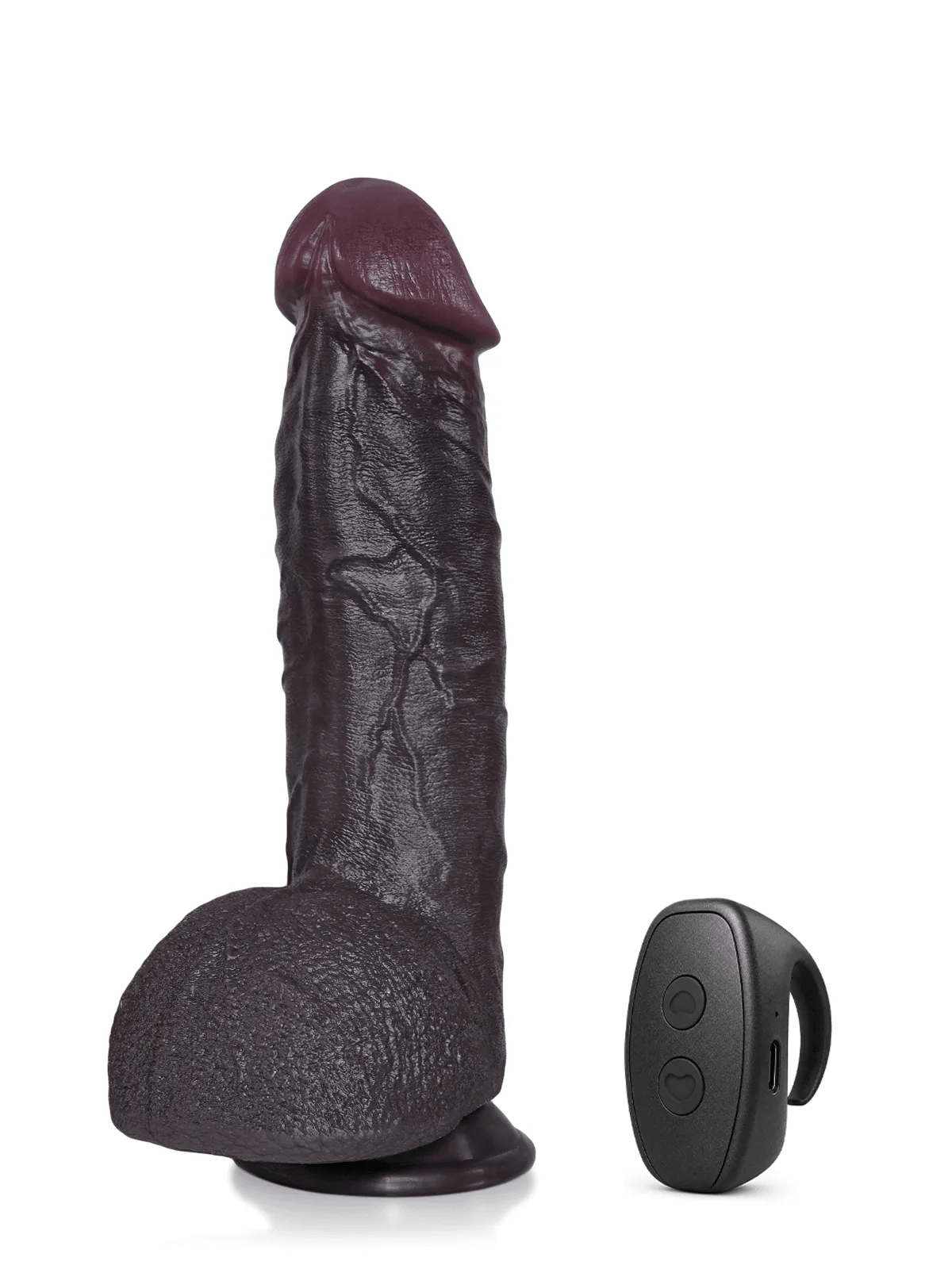 Elias - Zwarte Stotende Dildo met Vibratie, Verwarming en Brede Eikel - 27 cm