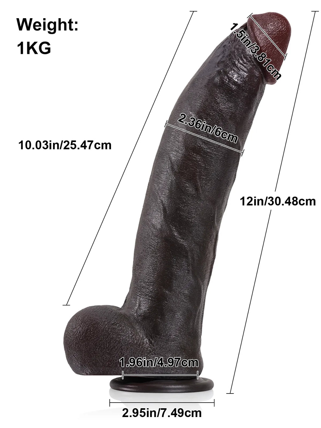 Farid - Zwarte Dikke Dildo met Buigbare Metalen Kiel - 30,5 cm