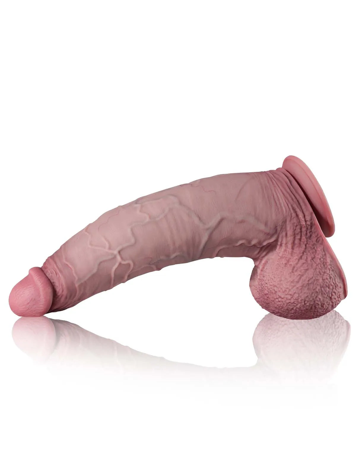 Galaxy - Gigantische Dikke Gebogen Dildo met Opgezette Aderige Ballen - 40,5 cm