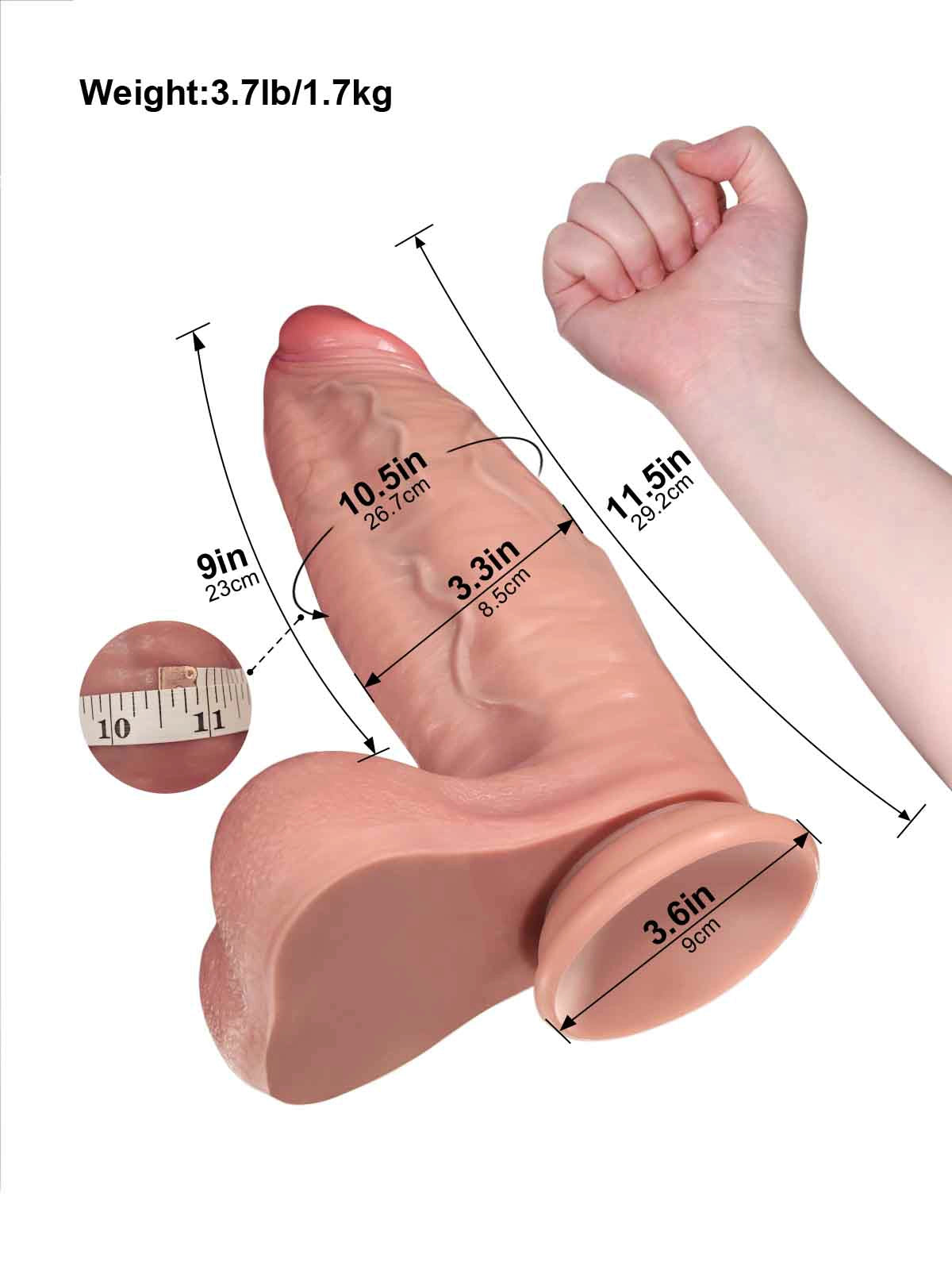 Hugo - Extra Grote Realistische Dildo met Taps Toelopende Punt - 29,2 cm