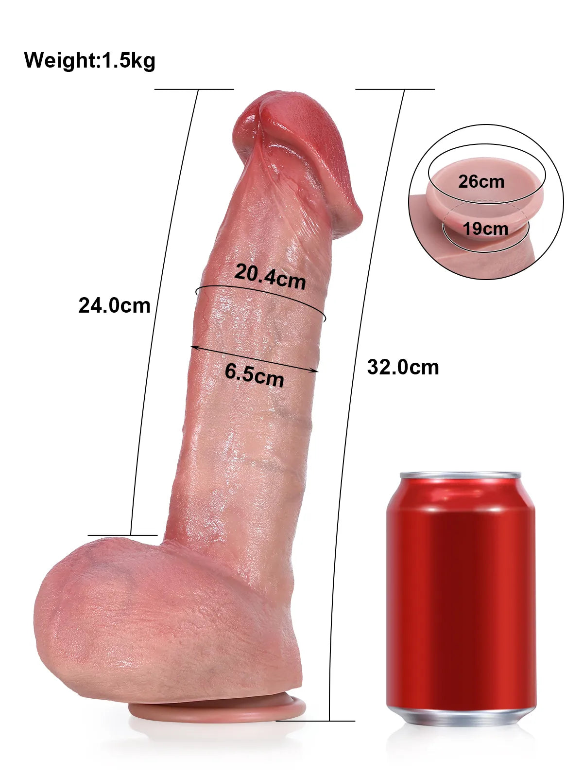Jack - Dikke Realistische Dildo met Uitgesproken Eikel - 22,5 of 32 cm