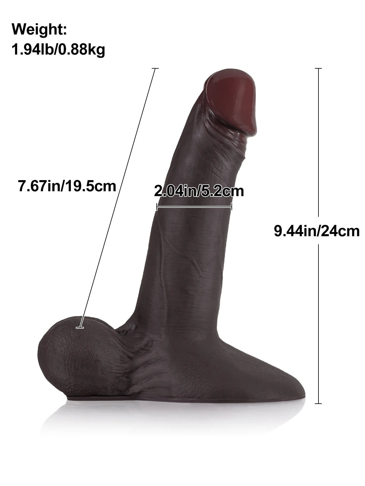 Lichtner - Zwarte Realistische Dildo met Glijdende Huid en Vac-U-Lock Aansluiting - 24 cm