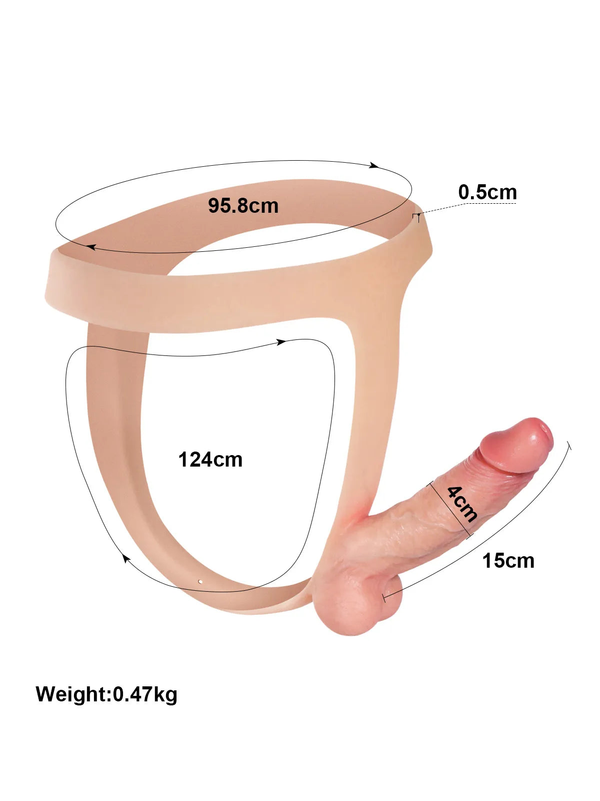 Nathan - Ultra-Dunne Siliconen Voorbind Dildo met Vlezig Huid - 15 cm