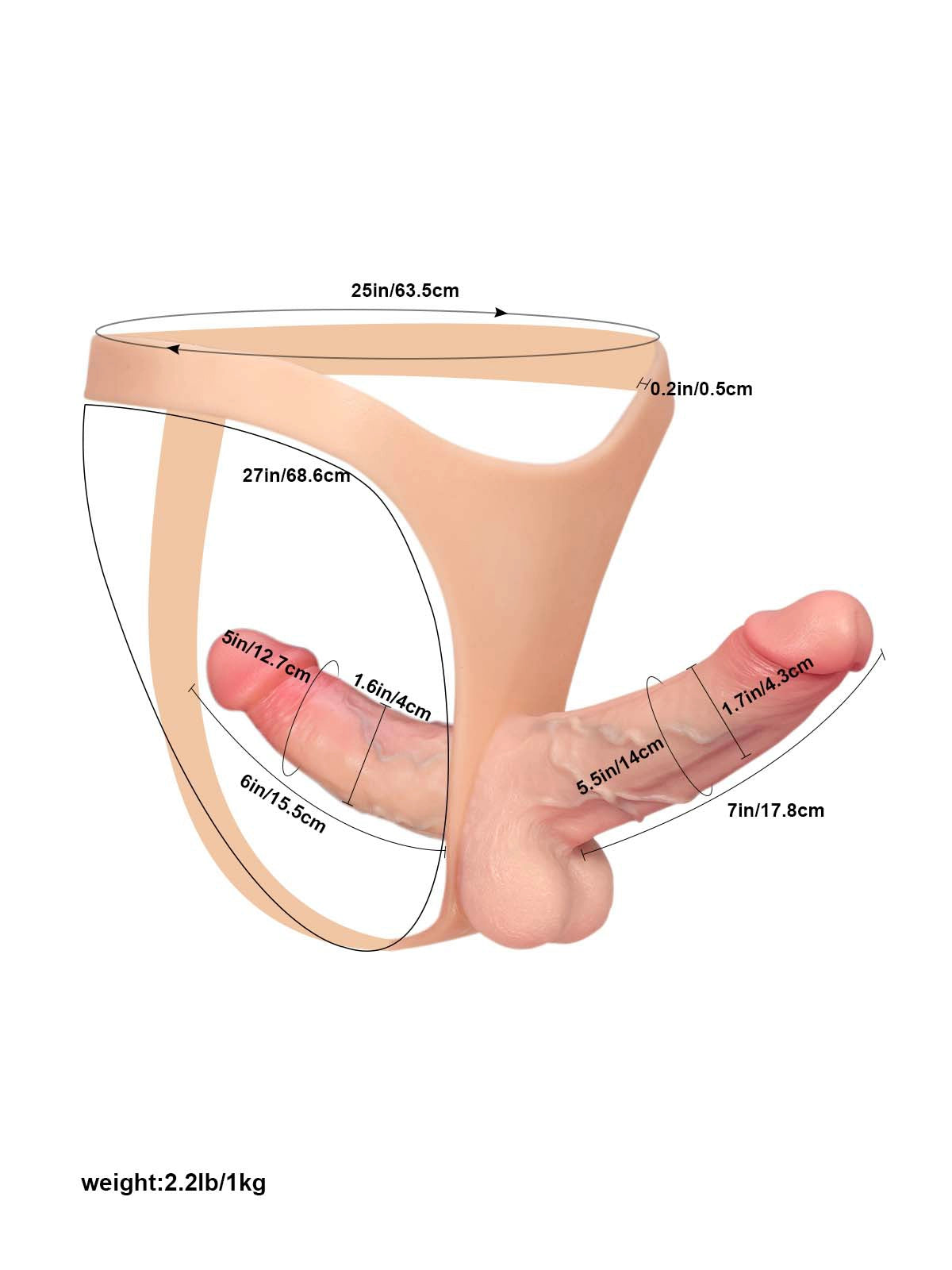 Zorvyn - Voorbind Strap-On met Dubbele Realistische Dildo en Vibrator - 15,5 en 17,8 cm